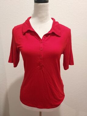 H&M Red Short-Sleeve Button Down Polo